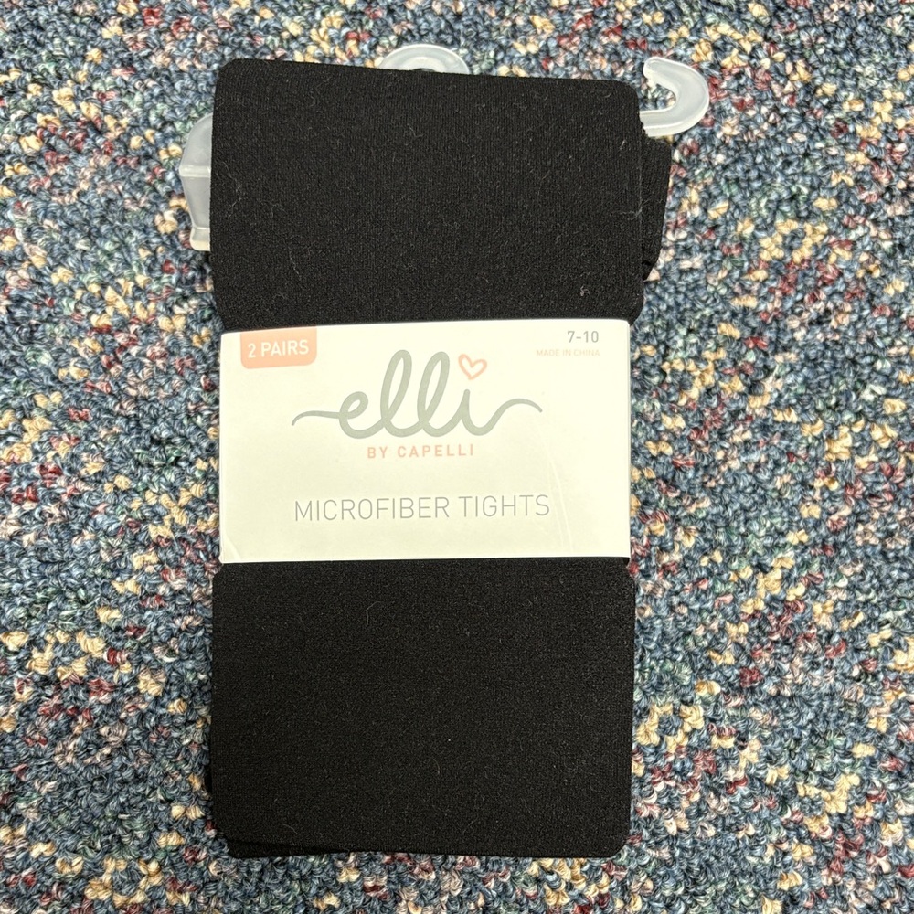 New Elli by Capelli girls microfiber black tights, 2 pairs, size 7-10